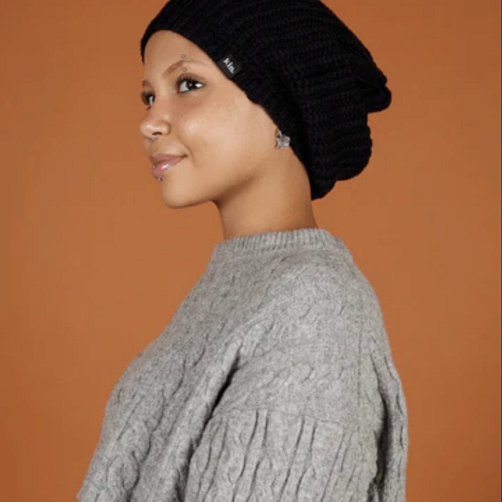 KINApparel Black Slouch Satin Lined Beanie - Picture 4 of 8